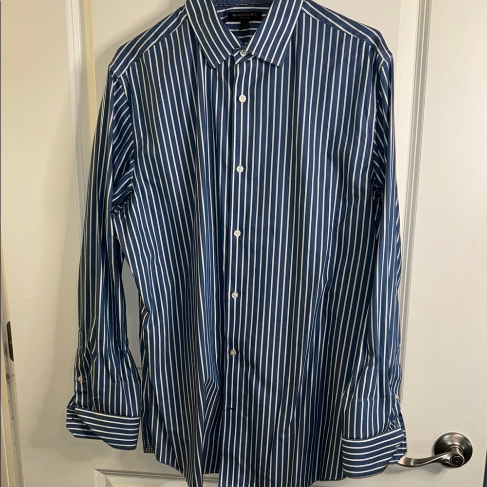 Banana Republic Navy and White Striped Dress Shirt